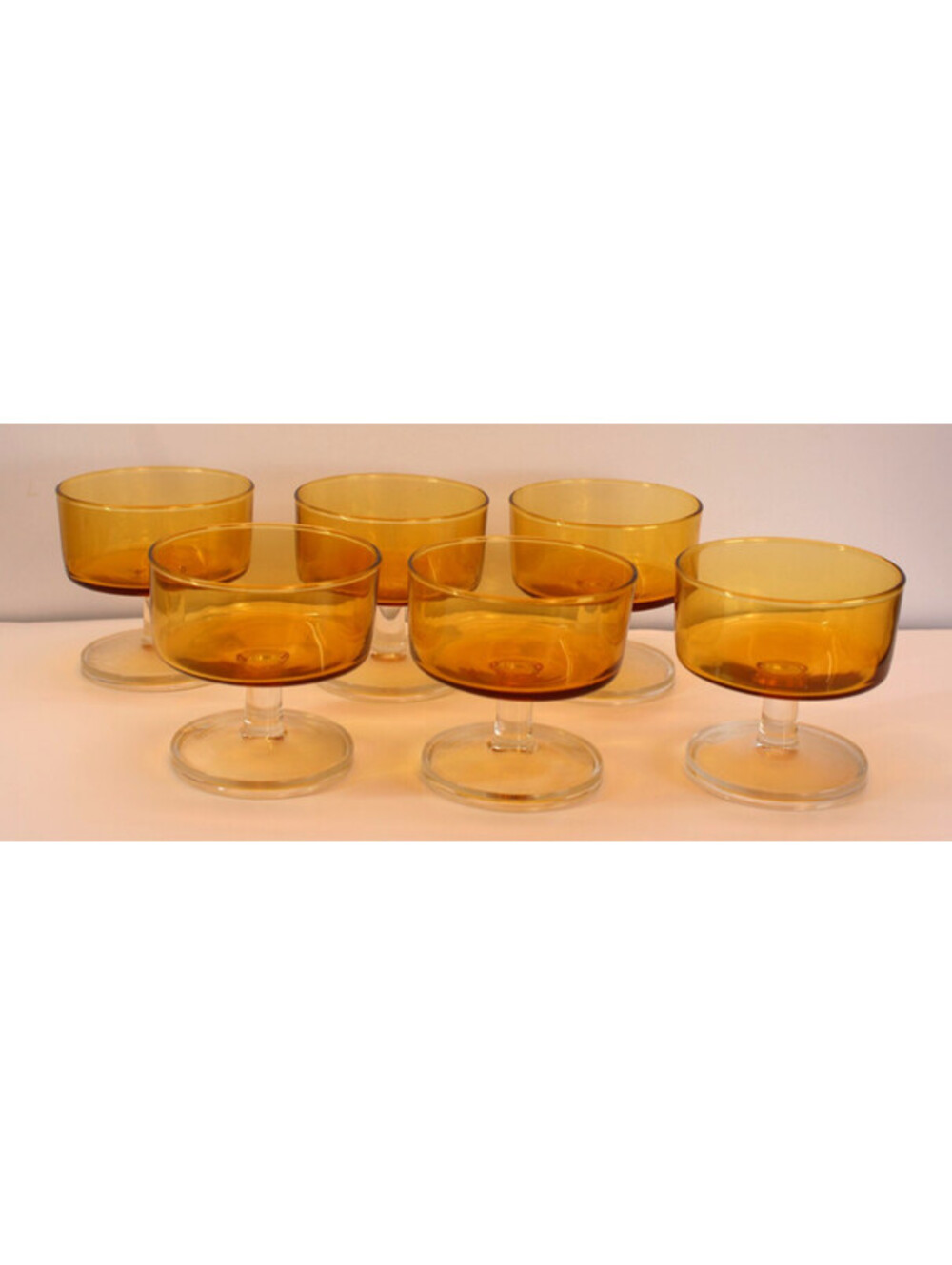 Vtg MCM Luminarc Cavalier Amber Dessert Cups/Champagne 4.5" France x6 LNC
